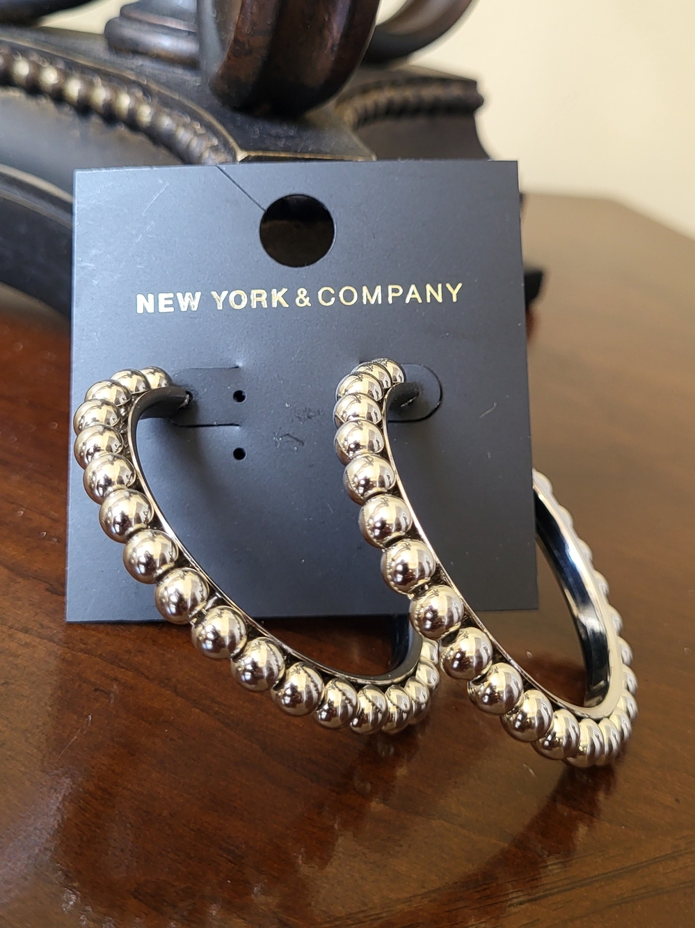 New York & Company Beaded Hoop Earrings in Gold NWT
